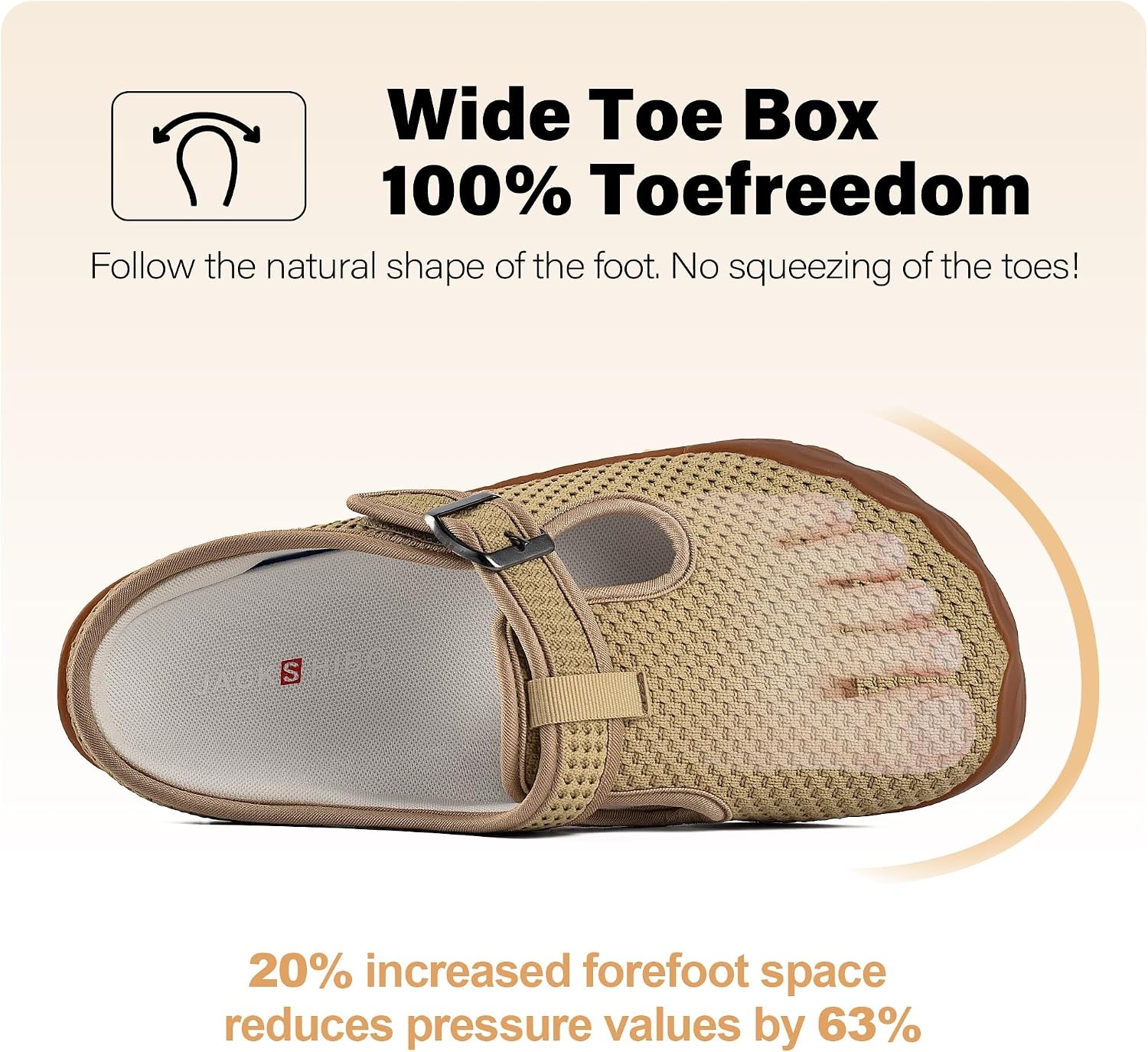 JACKSHIBO Women’s Mesh Mule Clogs Wide Toe Box Arch Support Slippers | Slip on, Closed Toe, Zero Drop, Plantar Fasciitis Orthopedic, Adjustable Buckle, Metatarsal Pads, Indoor Outdoor Backless(Slip on Brown)
