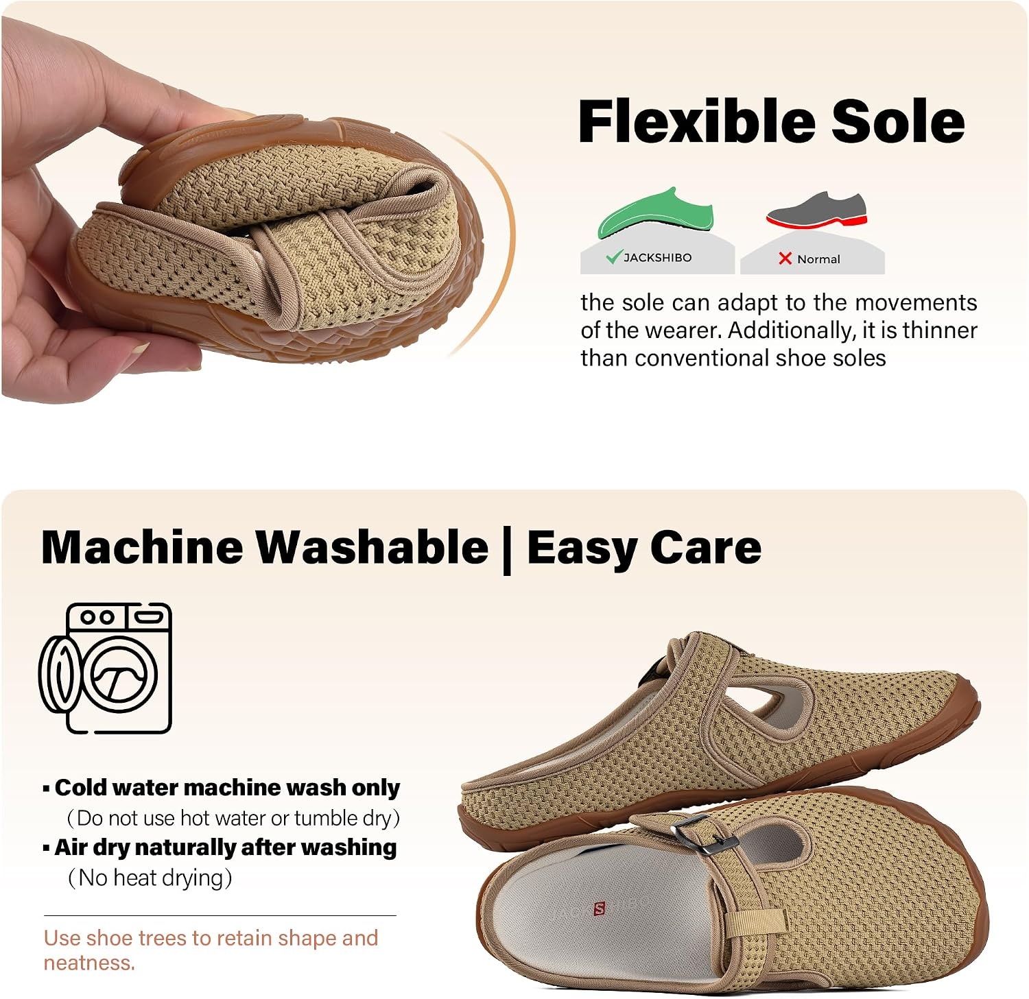 JACKSHIBO Women’s Mesh Mule Clogs Wide Toe Box Arch Support Slippers | Slip on, Closed Toe, Zero Drop, Plantar Fasciitis Orthopedic, Adjustable Buckle, Metatarsal Pads, Indoor Outdoor Backless(Slip on Brown)