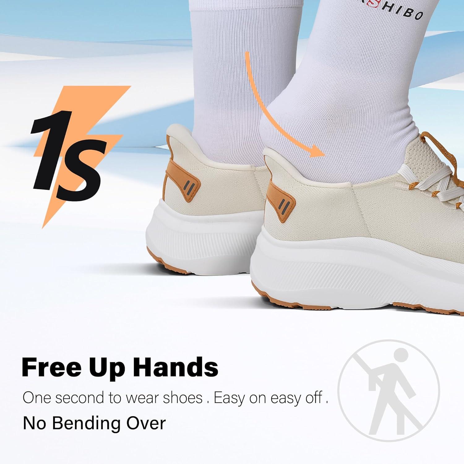 JACKSHIBO Slip in Women Hands Free Walking Shoes Wide Toe Box Arch Support with Metatarsal Pads Athletic Tennis Sneakers Slip on Breathable Plantar Fasciitis Orthopedic Thick Cushion Zero Drop Sole(Wide Toe Box Tan)
