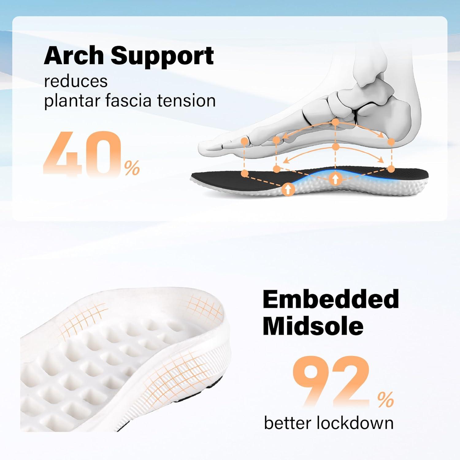 JACKSHIBO Slip in Women Hands Free Walking Shoes Wide Toe Box Arch Support with Metatarsal Pads Athletic Tennis Sneakers Slip on Breathable Plantar Fasciitis Orthopedic Thick Cushion Zero Drop Sole(Wide Toe Box Tan)
