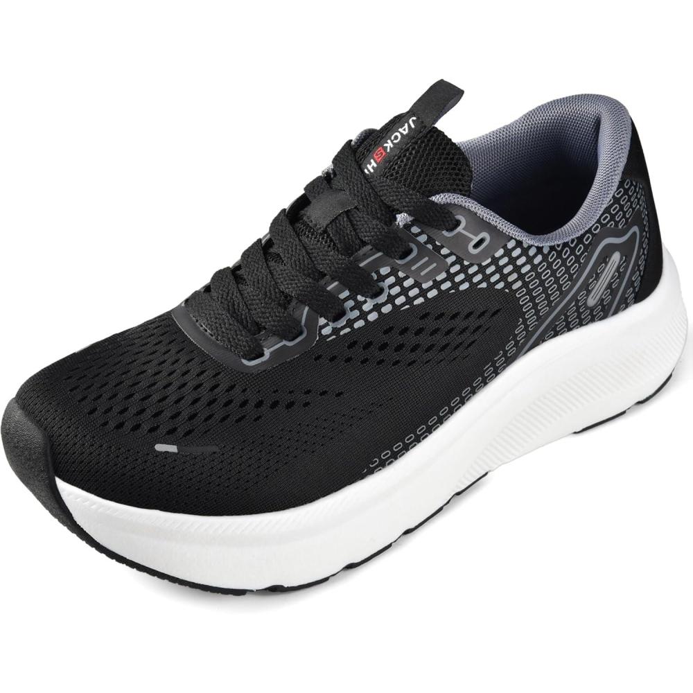 JACKSHIBO Wide Toe Box Shoes for Men Arch Support Shoes Wide Width Sneakers for Running Walking Athletic Tennis Orthopedic Plantar Fasciitis Workout with Thick Cushioned Zero Drop Sole(Black/White)