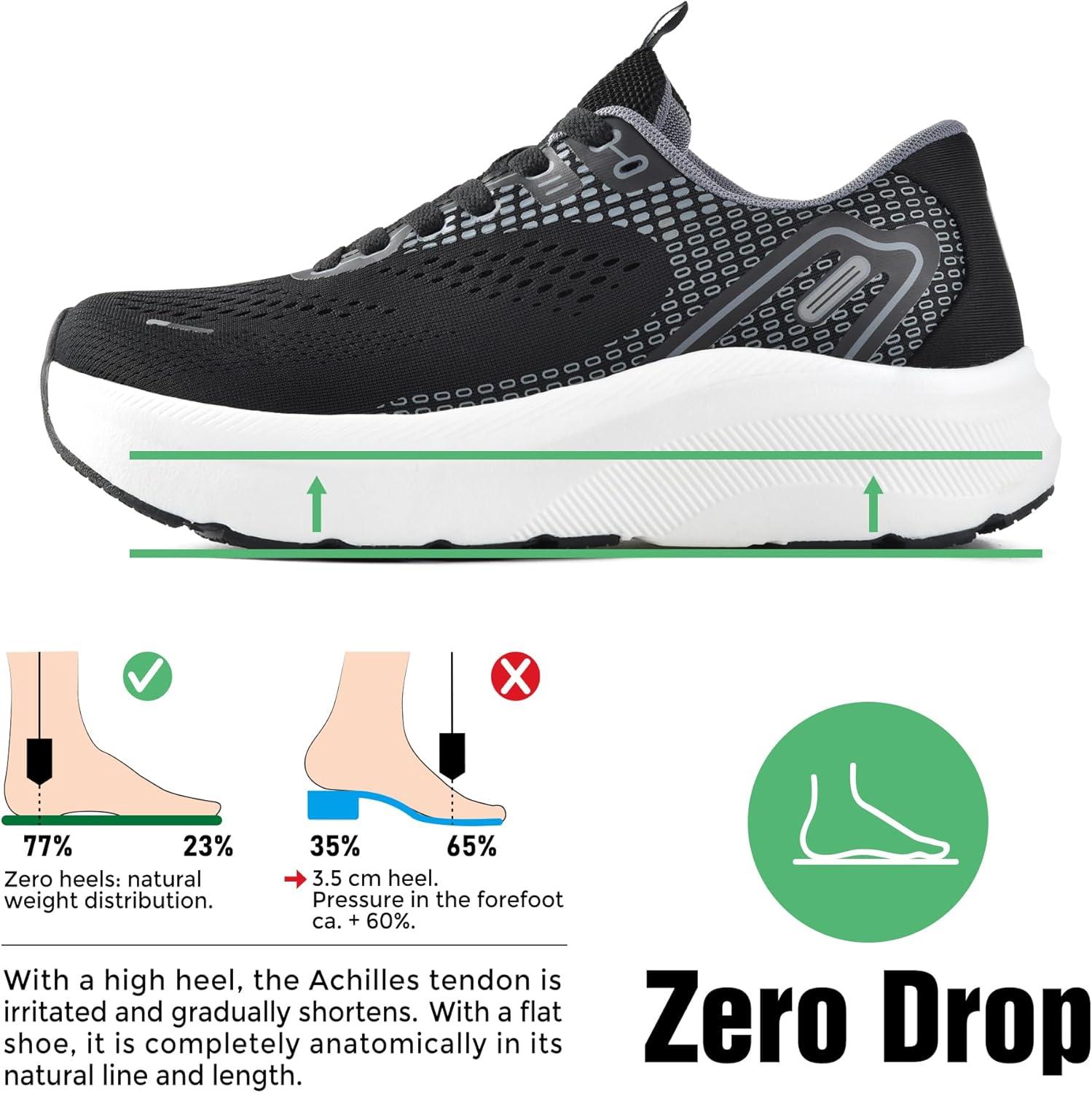 JACKSHIBO Wide Toe Box Shoes for Men Arch Support Shoes Wide Width Sneakers for Running Walking Athletic Tennis Orthopedic Plantar Fasciitis Workout with Thick Cushioned Zero Drop Sole(Black/White)