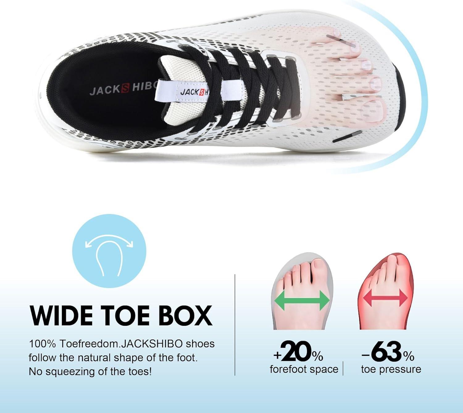 JACKSHIBO Wide Toe Box Shoes Women Arch Support Wide Sneakers for Running Walking Athletic Tennis Orthopedic Plantar Fasciitis Workout with Thick Cushion Zero Drop Sole Width Shoes(White)