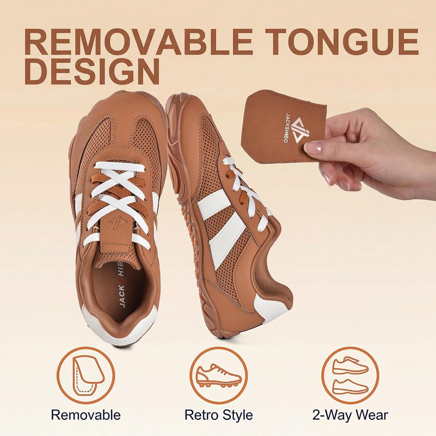 JACKSHIBO Hike Barefoot Shoes Women Footwear Wide Toe Box Zero Drop Hiking Walking Grounding Shoes Detachable Flip Tongue Non-Slip Minimalist Sneakers Orthopedic Plantar Fasciitis with Arch Support(Wide Toe Box Brown)