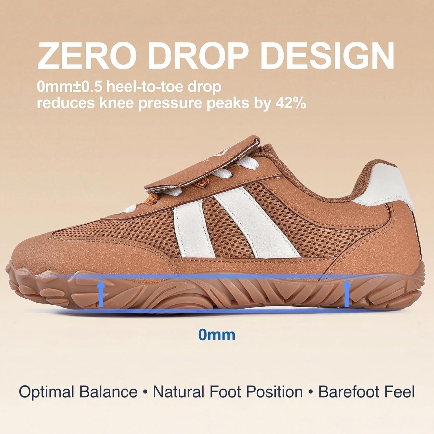 JACKSHIBO Hike Barefoot Shoes Women Footwear Wide Toe Box Zero Drop Hiking Walking Grounding Shoes Detachable Flip Tongue Non-Slip Minimalist Sneakers Orthopedic Plantar Fasciitis with Arch Support(Wide Toe Box Brown)