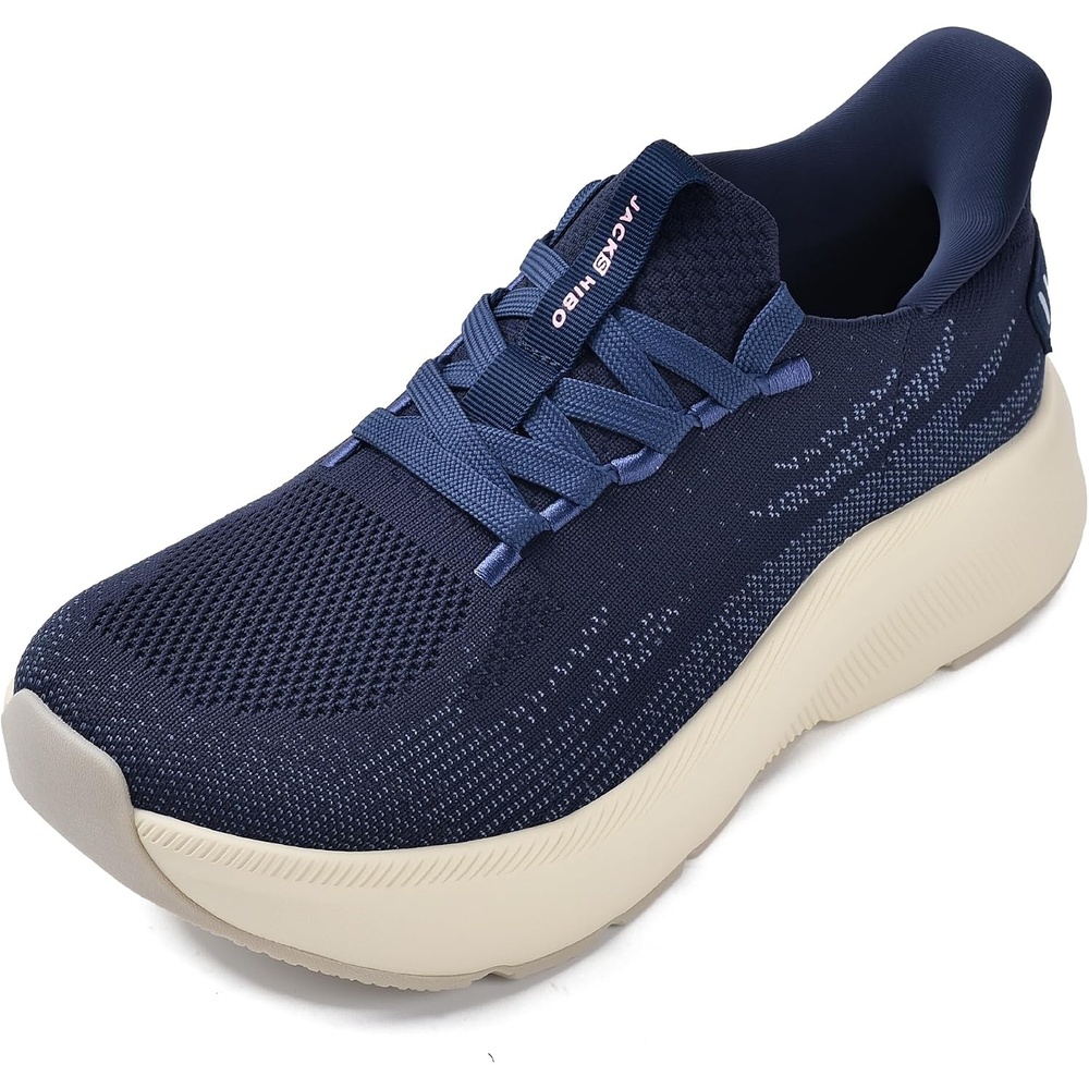 JACKSHIBO Slip in Women Hands Free Shoes Wide Toe Box Arch Support Sneakers | Slip on, Plantar Fasciitis Orthopedic, Metatarsal Pads, Thick Cushion Zero Drop Sole, Walking Athletic Tennis Gym Workout(Wide Toe Box Blue)
