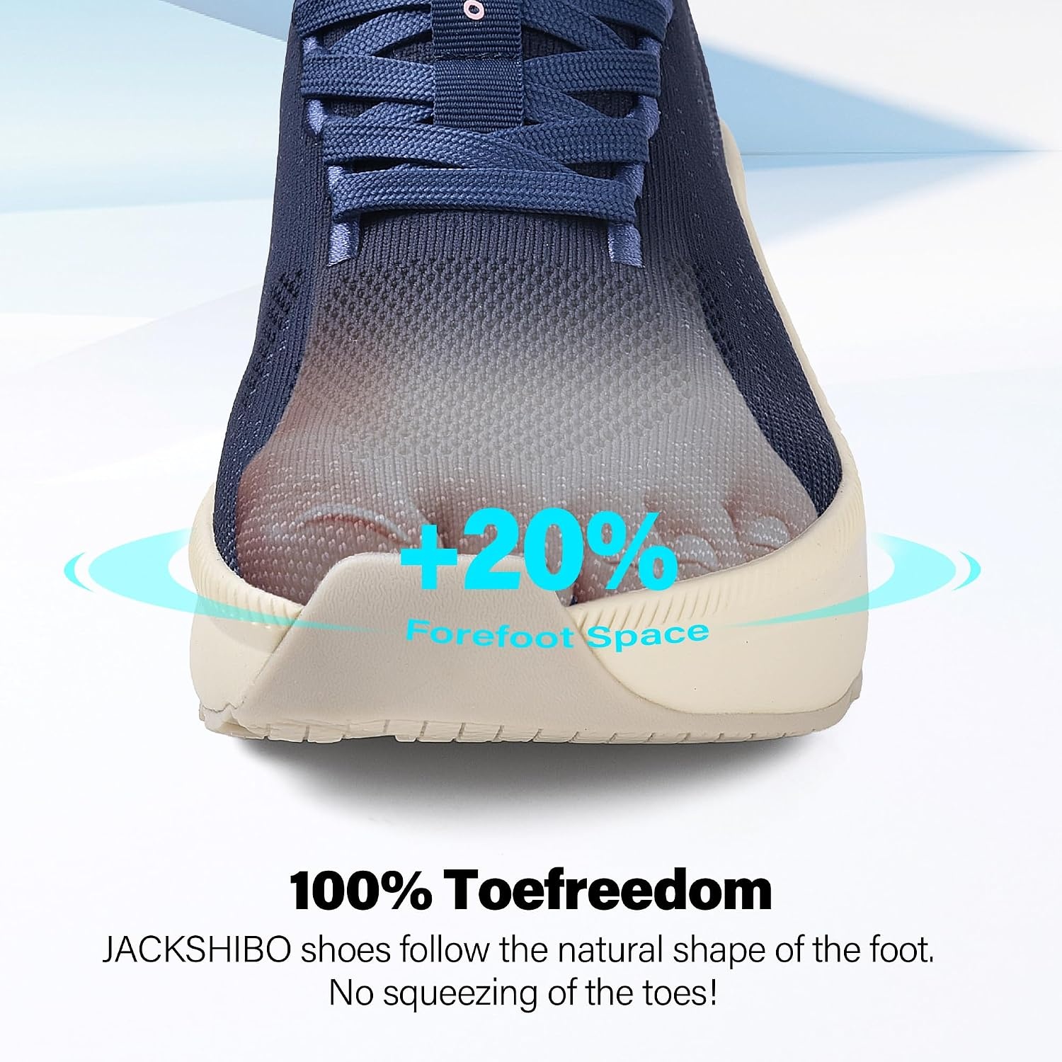JACKSHIBO Slip in Women Hands Free Shoes Wide Toe Box Arch Support Sneakers | Slip on, Plantar Fasciitis Orthopedic, Metatarsal Pads, Thick Cushion Zero Drop Sole, Walking Athletic Tennis Gym Workout(Wide Toe Box Blue)