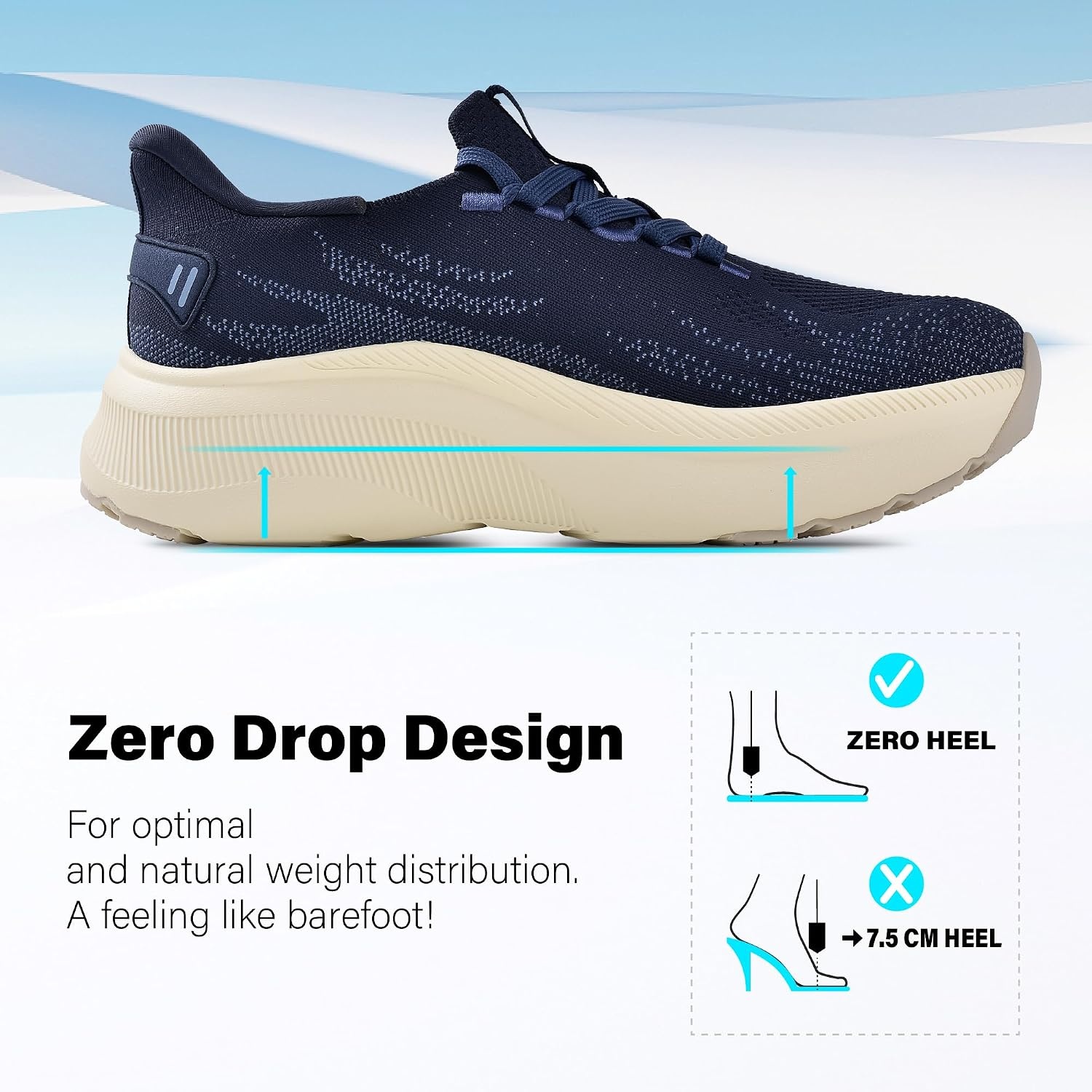 JACKSHIBO Slip in Women Hands Free Shoes Wide Toe Box Arch Support Sneakers | Slip on, Plantar Fasciitis Orthopedic, Metatarsal Pads, Thick Cushion Zero Drop Sole, Walking Athletic Tennis Gym Workout(Wide Toe Box Blue)