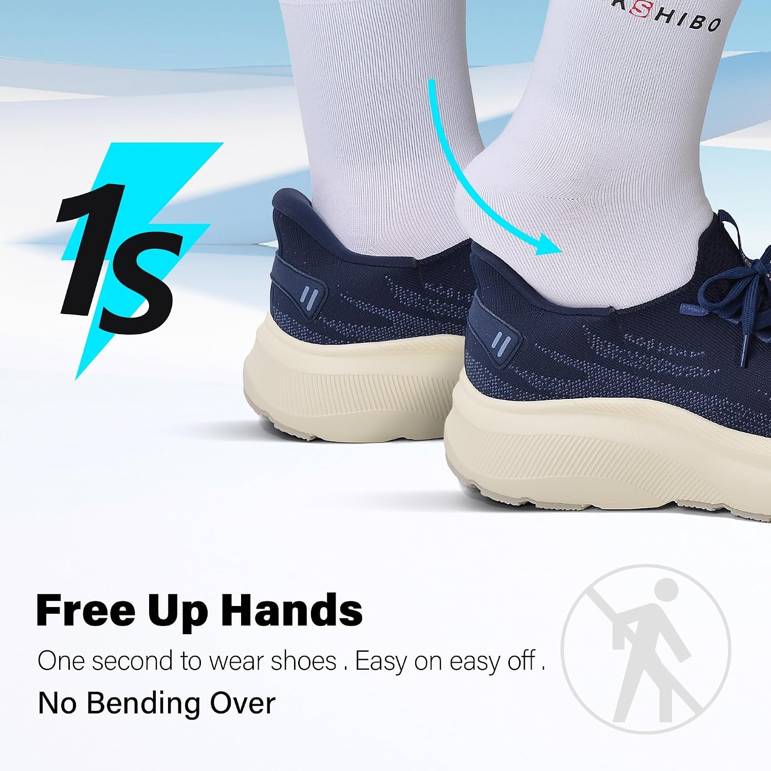 JACKSHIBO Slip in Women Hands Free Shoes Wide Toe Box Arch Support Sneakers | Slip on, Plantar Fasciitis Orthopedic, Metatarsal Pads, Thick Cushion Zero Drop Sole, Walking Athletic Tennis Gym Workout(Wide Toe Box Blue)