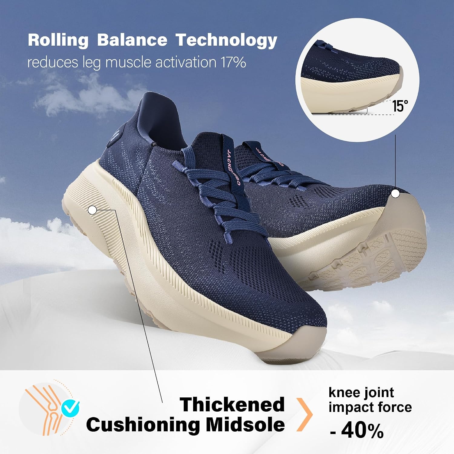 JACKSHIBO Slip in Women Hands Free Shoes Wide Toe Box Arch Support Sneakers | Slip on, Plantar Fasciitis Orthopedic, Metatarsal Pads, Thick Cushion Zero Drop Sole, Walking Athletic Tennis Gym Workout(Wide Toe Box Blue)
