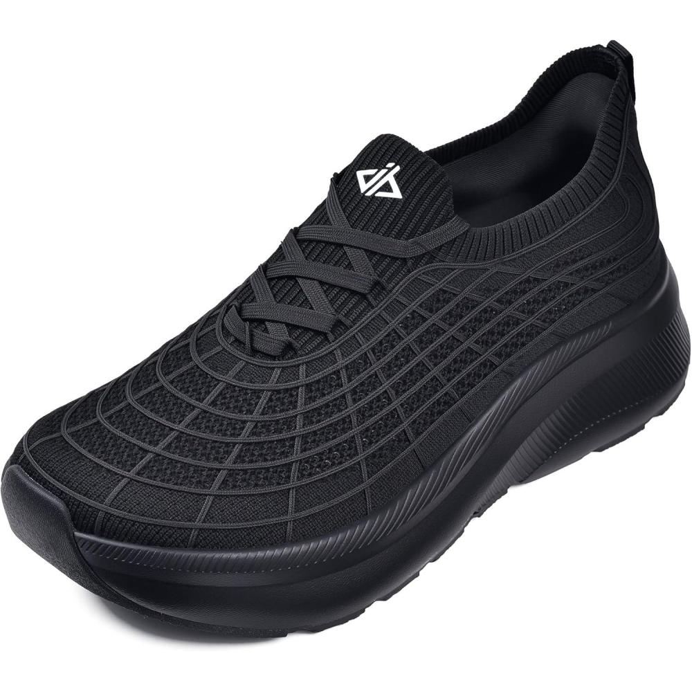 JACKSHIBO Wide Toe Box Shoes Women Slip on Sneakers Slip in Arch Support Plantar Fasciitis Orthopedic for Walking Tennis Athletic Cushion Thick Sole Zero Drop Hands Free Shoes with Metatarsal Pads(Wide Toe Box Black)