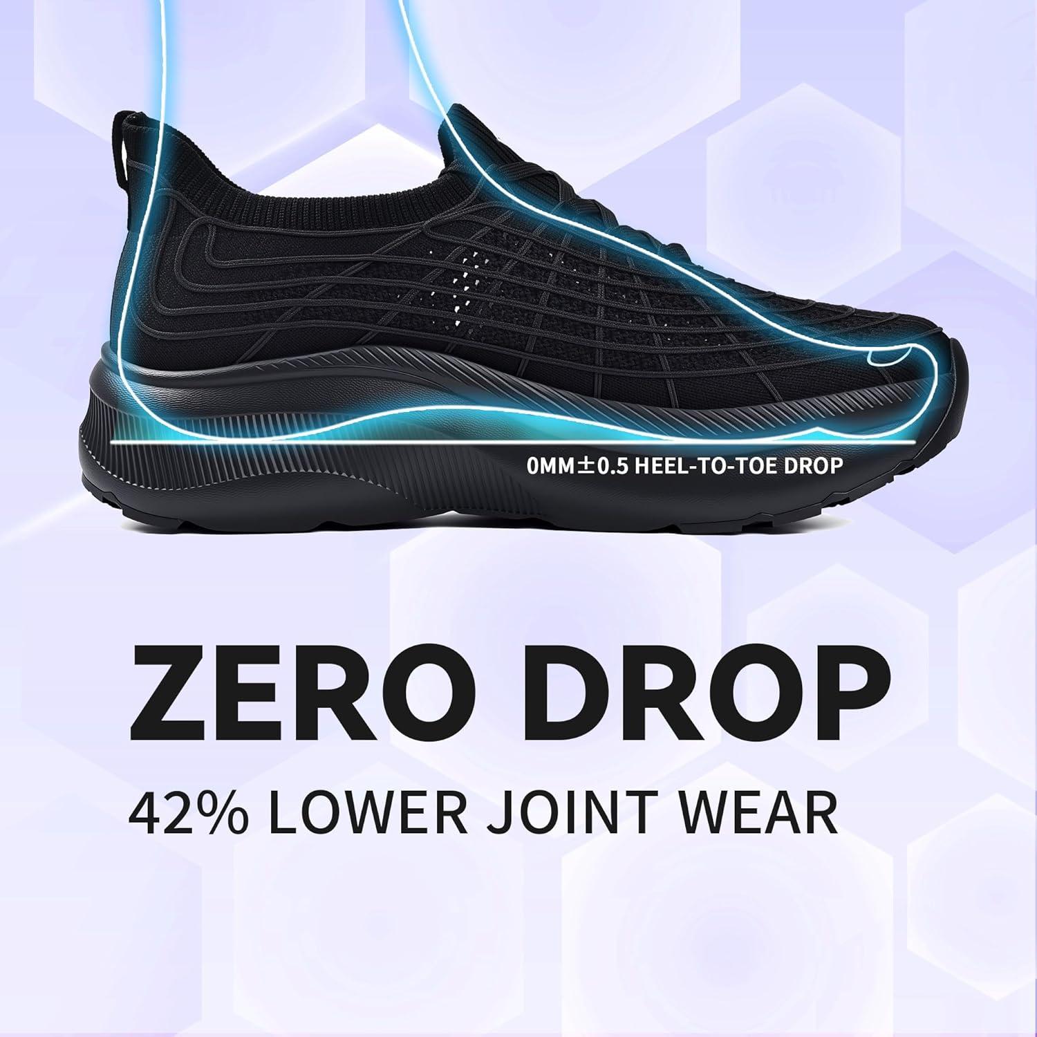 JACKSHIBO Wide Toe Box Shoes Women Slip on Sneakers Slip in Arch Support Plantar Fasciitis Orthopedic for Walking Tennis Athletic Cushion Thick Sole Zero Drop Hands Free Shoes with Metatarsal Pads(Wide Toe Box Black)