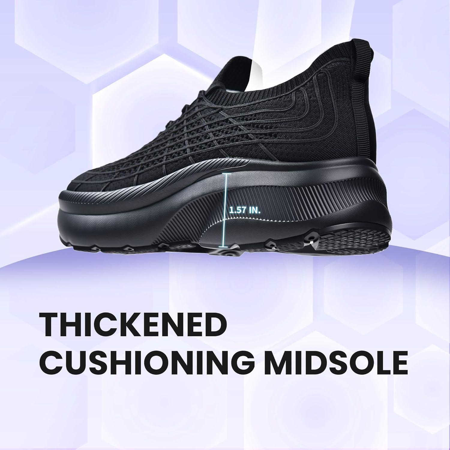JACKSHIBO Wide Toe Box Shoes Women Slip on Sneakers Slip in Arch Support Plantar Fasciitis Orthopedic for Walking Tennis Athletic Cushion Thick Sole Zero Drop Hands Free Shoes with Metatarsal Pads(Wide Toe Box Black)