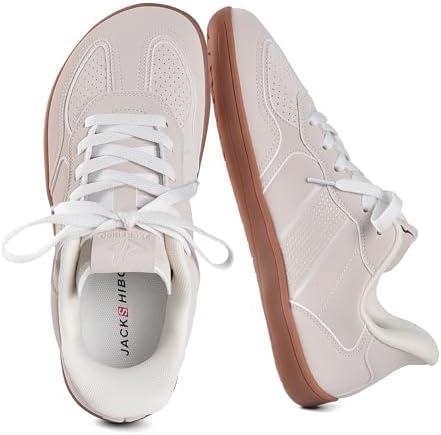 JACKSHIBO Barefoot Shoes Women Wide Toe Box Slip in Zero Drop Arch Support Sneakers Slip on Walking Tennis Minimalist Orthopedic Plantar Fasciitis Shoe with Metatarsal Pads and Detachable Flip Tongue(Wide Toe Box Beige)