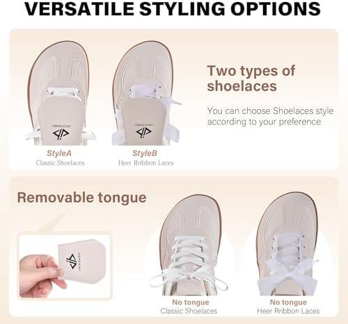 JACKSHIBO Barefoot Shoes Women Wide Toe Box Slip in Zero Drop Arch Support Sneakers Slip on Walking Tennis Minimalist Orthopedic Plantar Fasciitis Shoe with Metatarsal Pads and Detachable Flip Tongue(Wide Toe Box Beige)