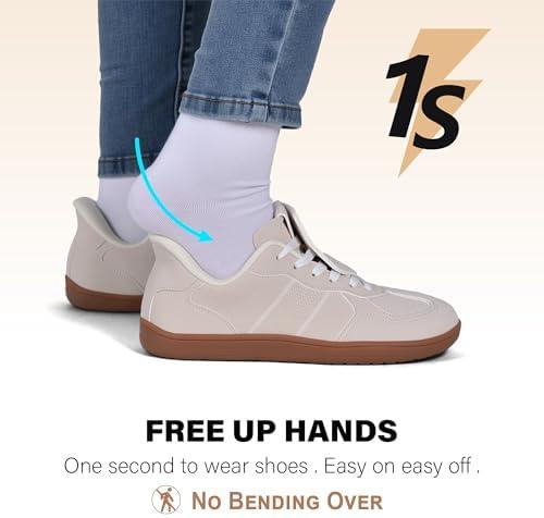 JACKSHIBO Barefoot Shoes Women Wide Toe Box Slip in Zero Drop Arch Support Sneakers Slip on Walking Tennis Minimalist Orthopedic Plantar Fasciitis Shoe with Metatarsal Pads and Detachable Flip Tongue(Wide Toe Box Beige)