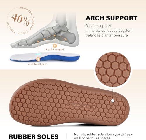JACKSHIBO Barefoot Shoes Women Wide Toe Box Slip in Zero Drop Arch Support Sneakers Slip on Walking Tennis Minimalist Orthopedic Plantar Fasciitis Shoe with Metatarsal Pads and Detachable Flip Tongue(Wide Toe Box Beige)