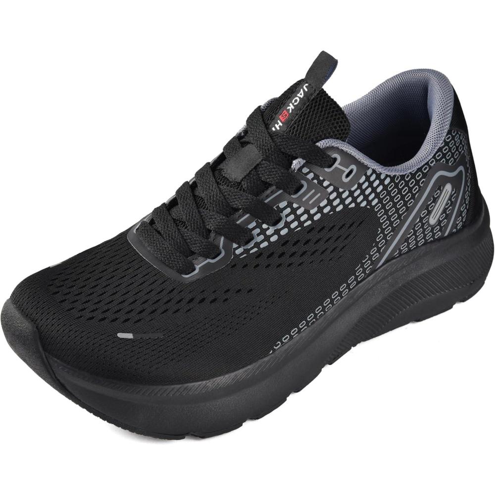 JACKSHIBO Wide Toe Box Shoes for Men Arch Support Shoes Wide Width Sneakers for Running Walking Athletic Tennis Orthopedic Plantar Fasciitis Workout with Thick Cushioned Zero Drop Sole(Black)