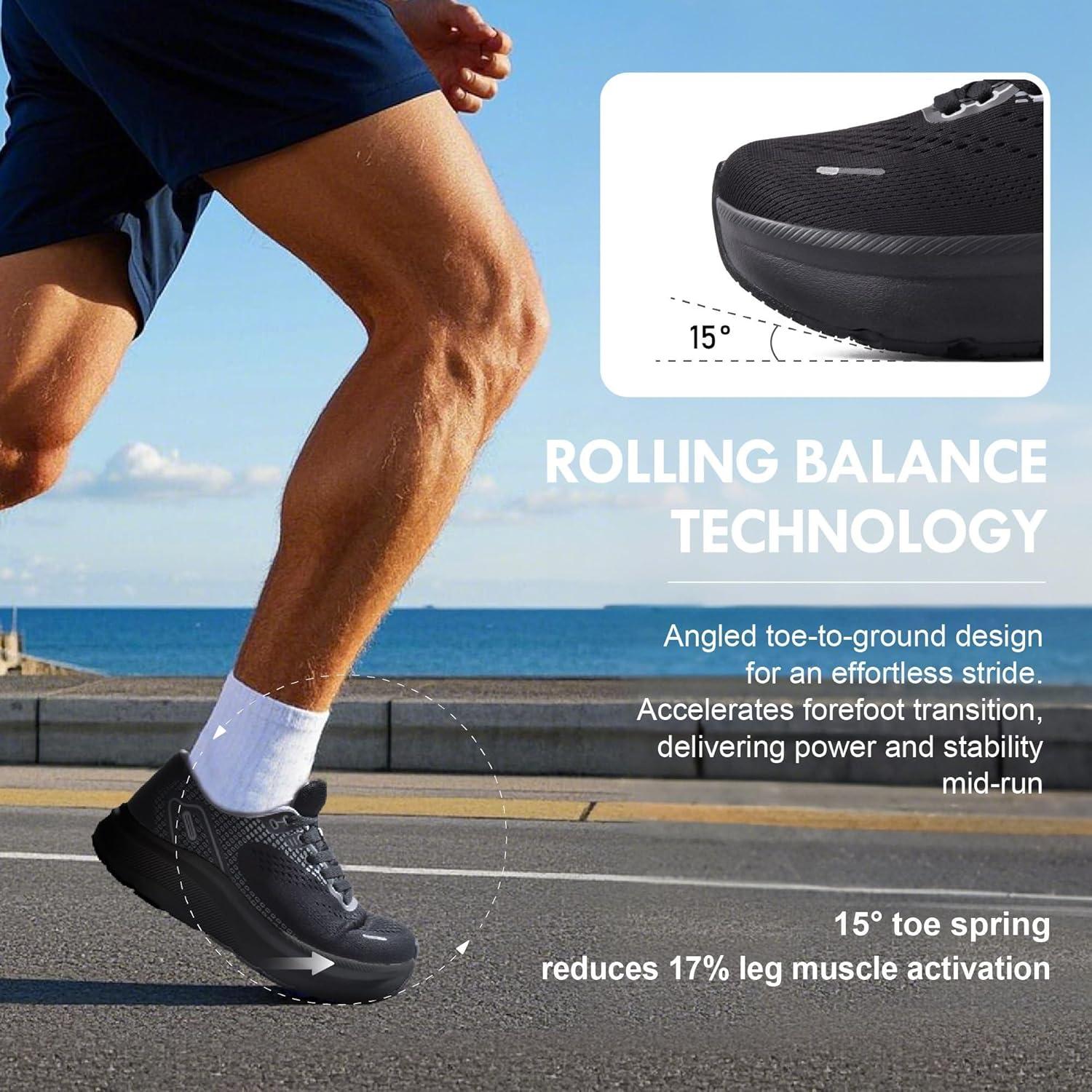 JACKSHIBO Wide Toe Box Shoes for Men Arch Support Shoes Wide Width Sneakers for Running Walking Athletic Tennis Orthopedic Plantar Fasciitis Workout with Thick Cushioned Zero Drop Sole(Black)
