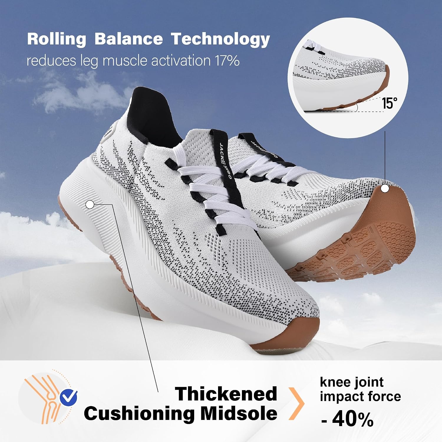 JACKSHIBO Slip in Women Hands Free Shoes Wide Toe Box Arch Support Sneakers | Slip on, Plantar Fasciitis Orthopedic, Metatarsal Pads, Thick Cushion Zero Drop Sole, Walking Athletic Tennis Gym Workout(Wide Toe Box Whitegray)