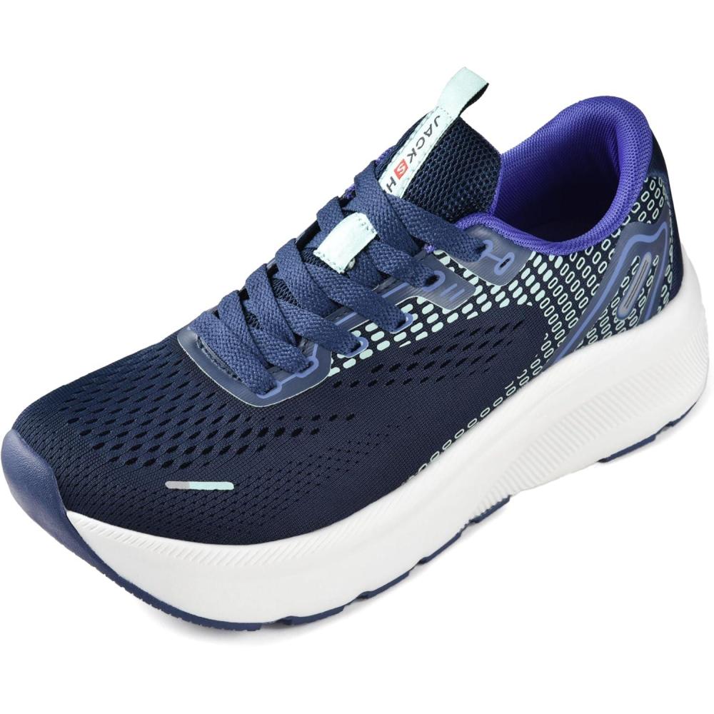 JACKSHIBO Wide Toe Box Shoes Women Arch Support Wide Sneakers for Running Walking Athletic Tennis Orthopedic Plantar Fasciitis Workout with Thick Cushion Zero Drop Sole Width Shoes(Blue)