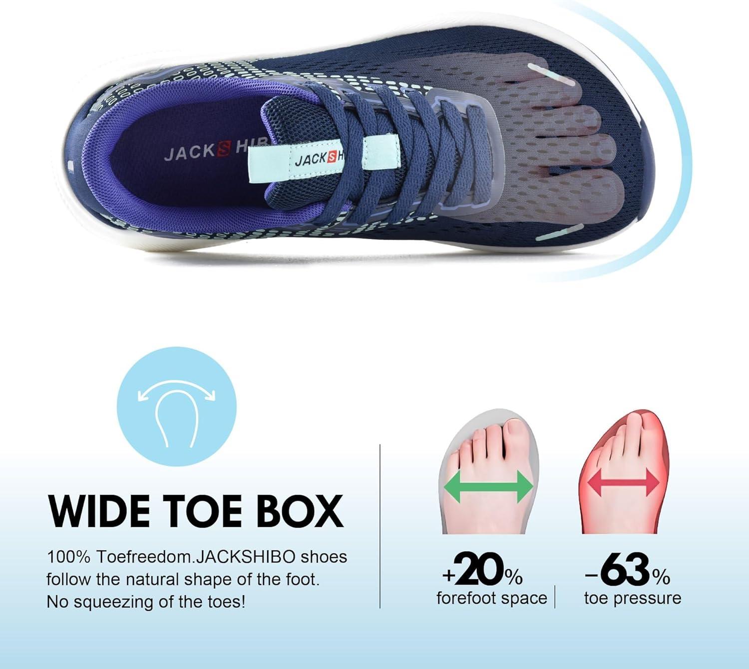 JACKSHIBO Wide Toe Box Shoes Women Arch Support Wide Sneakers for Running Walking Athletic Tennis Orthopedic Plantar Fasciitis Workout with Thick Cushion Zero Drop Sole Width Shoes(Blue)