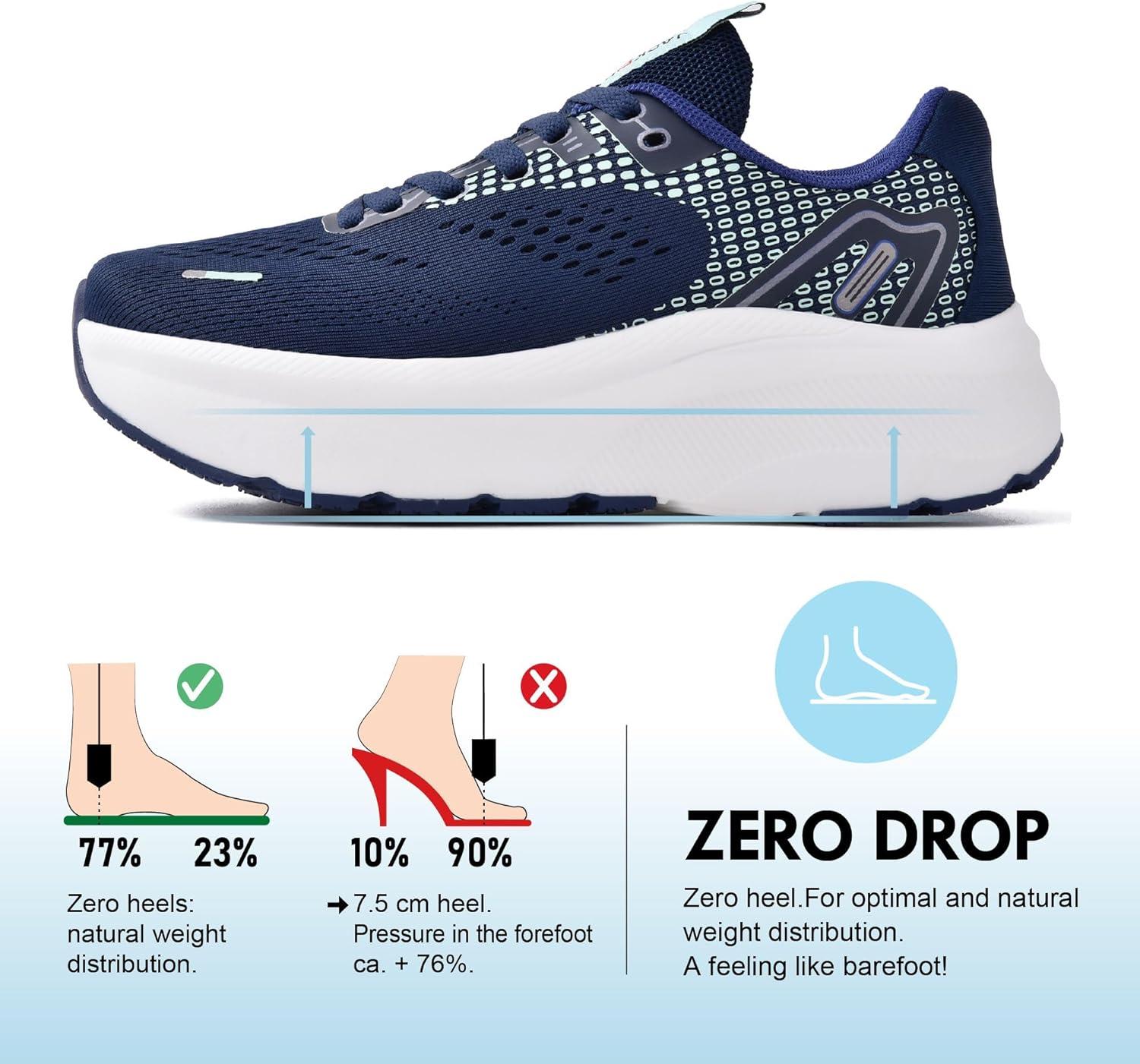 JACKSHIBO Wide Toe Box Shoes Women Arch Support Wide Sneakers for Running Walking Athletic Tennis Orthopedic Plantar Fasciitis Workout with Thick Cushion Zero Drop Sole Width Shoes(Blue)