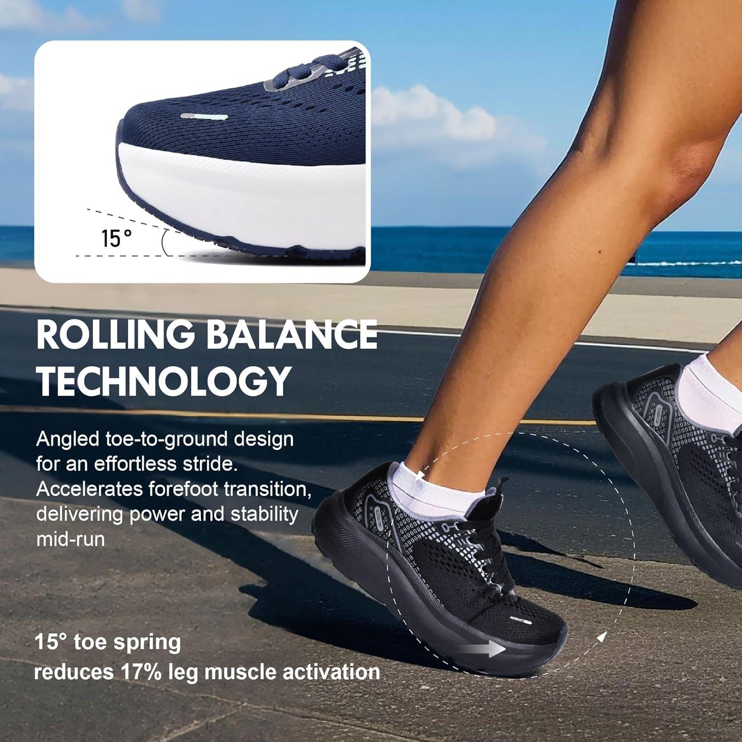 JACKSHIBO Wide Toe Box Shoes Women Arch Support Wide Sneakers for Running Walking Athletic Tennis Orthopedic Plantar Fasciitis Workout with Thick Cushion Zero Drop Sole Width Shoes(Blue)
