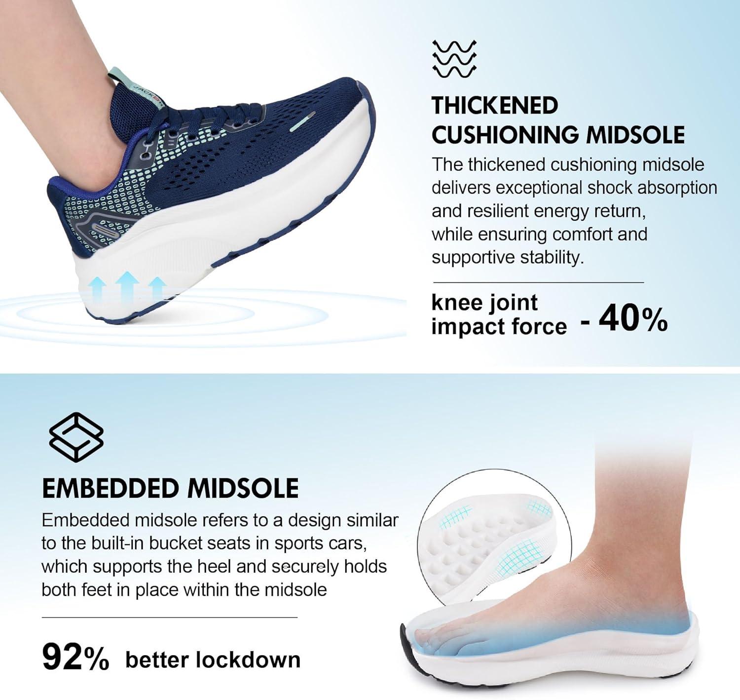 JACKSHIBO Wide Toe Box Shoes Women Arch Support Wide Sneakers for Running Walking Athletic Tennis Orthopedic Plantar Fasciitis Workout with Thick Cushion Zero Drop Sole Width Shoes(Blue)