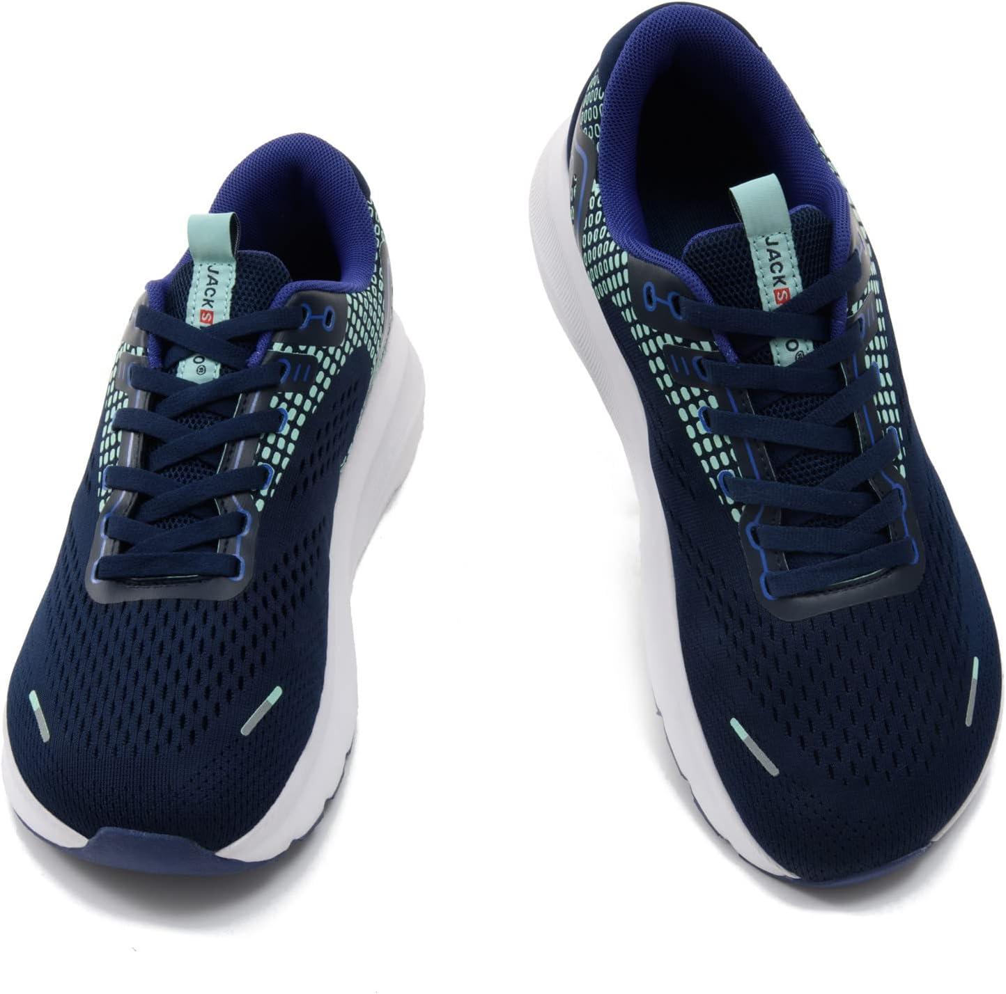 JACKSHIBO Wide Toe Box Shoes Women Arch Support Wide Sneakers for Running Walking Athletic Tennis Orthopedic Plantar Fasciitis Workout with Thick Cushion Zero Drop Sole Width Shoes(Blue)