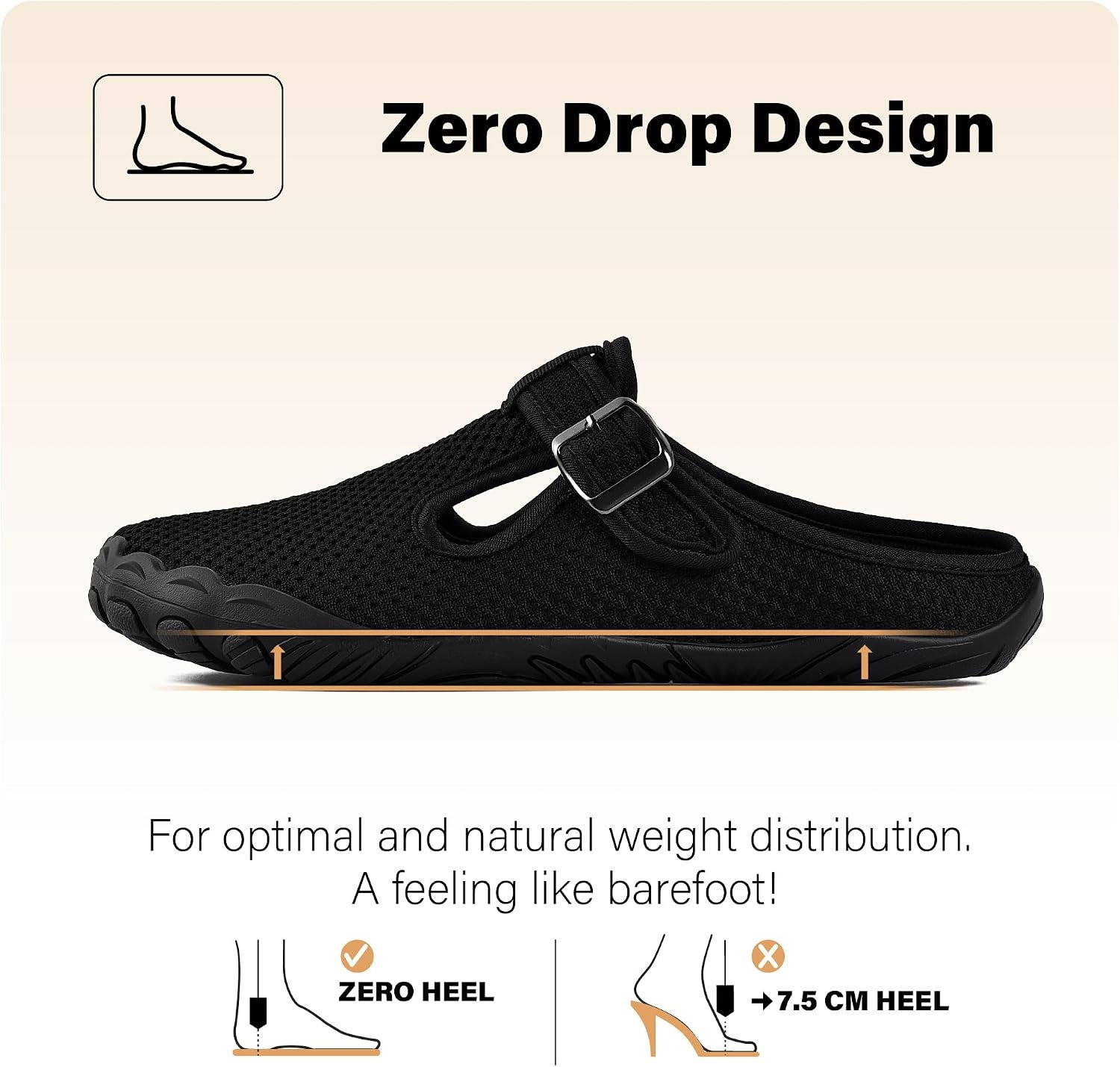 JACKSHIBO Women’s Mesh Mule Clogs Wide Toe Box Arch Support Slippers | Slip on, Closed Toe, Zero Drop, Plantar Fasciitis Orthopedic, Adjustable Buckle, Metatarsal Pads, Indoor Outdoor Backless(Slip on Black)