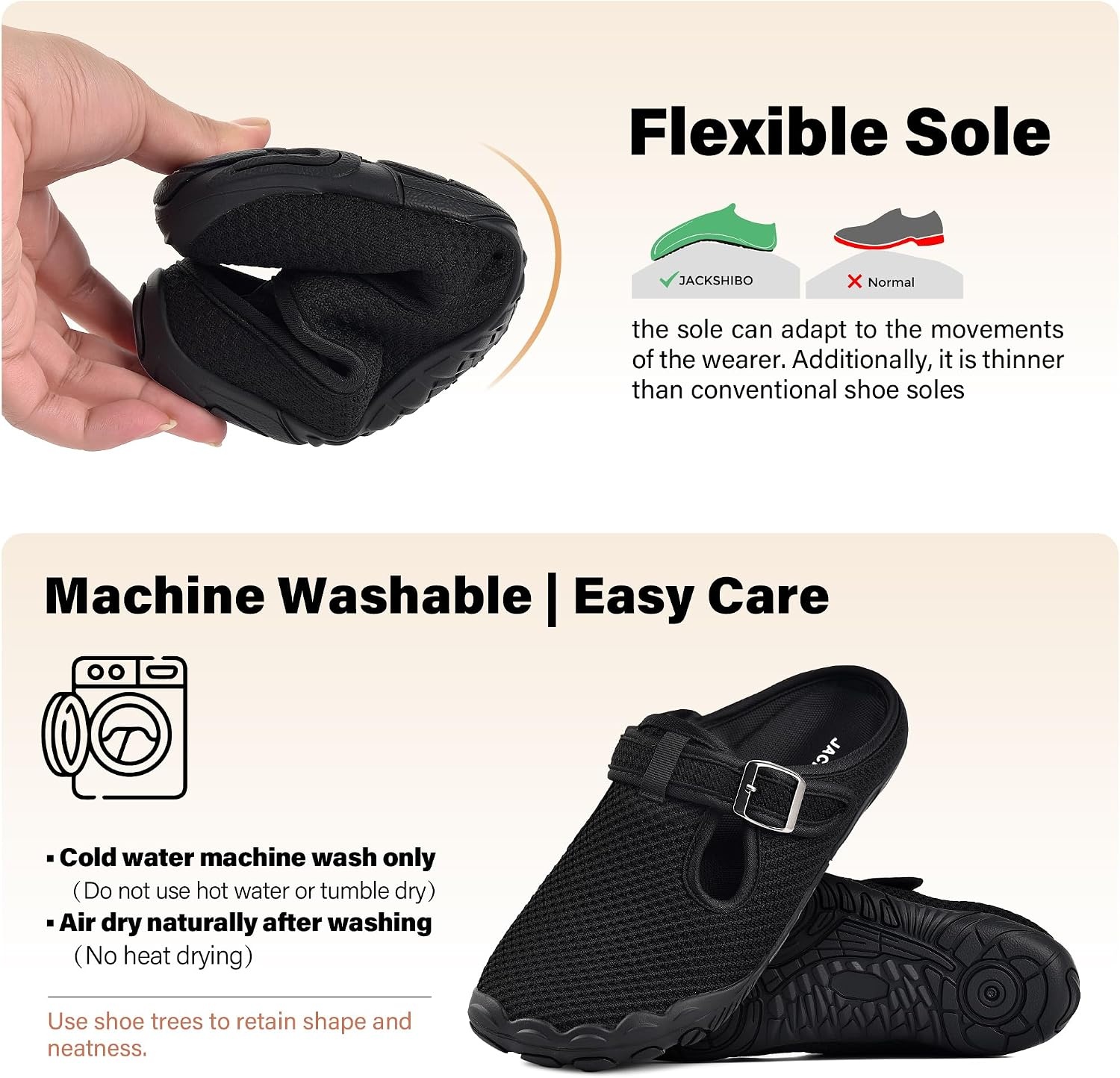 JACKSHIBO Women’s Mesh Mule Clogs Wide Toe Box Arch Support Slippers | Slip on, Closed Toe, Zero Drop, Plantar Fasciitis Orthopedic, Adjustable Buckle, Metatarsal Pads, Indoor Outdoor Backless(Slip on Black)