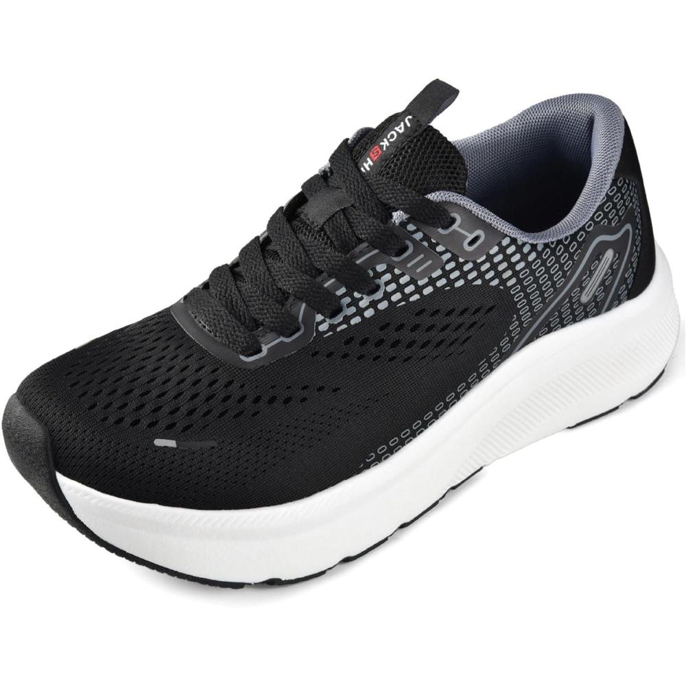JACKSHIBO Wide Toe Box Shoes Women Arch Support Wide Sneakers for Running Walking Athletic Tennis Orthopedic Plantar Fasciitis Workout with Thick Cushion Zero Drop Sole Width Shoes(Black/White)