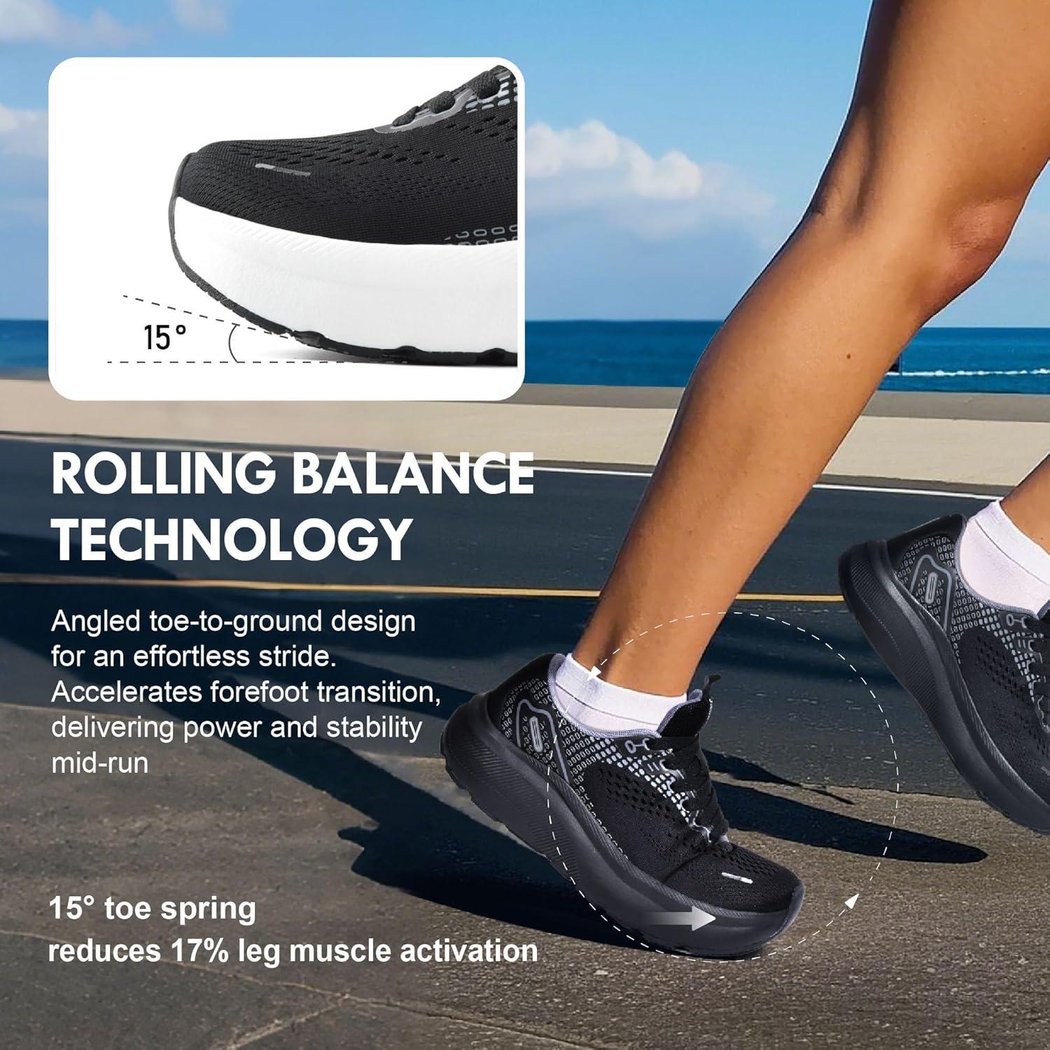 JACKSHIBO Wide Toe Box Shoes Women Arch Support Wide Sneakers for Running Walking Athletic Tennis Orthopedic Plantar Fasciitis Workout with Thick Cushion Zero Drop Sole Width Shoes(Black/White)