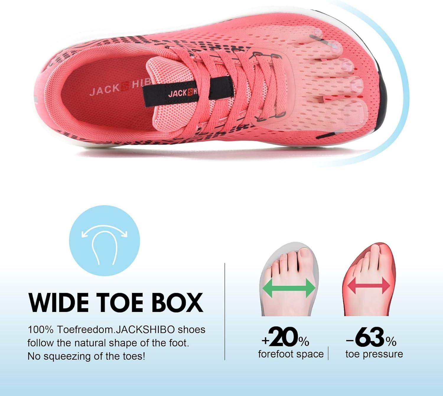 JACKSHIBO Wide Toe Box Shoes Women Arch Support Wide Sneakers for Running Walking Athletic Tennis Orthopedic Plantar Fasciitis Workout with Thick Cushion Zero Drop Sole Width Shoes(Rose Red)