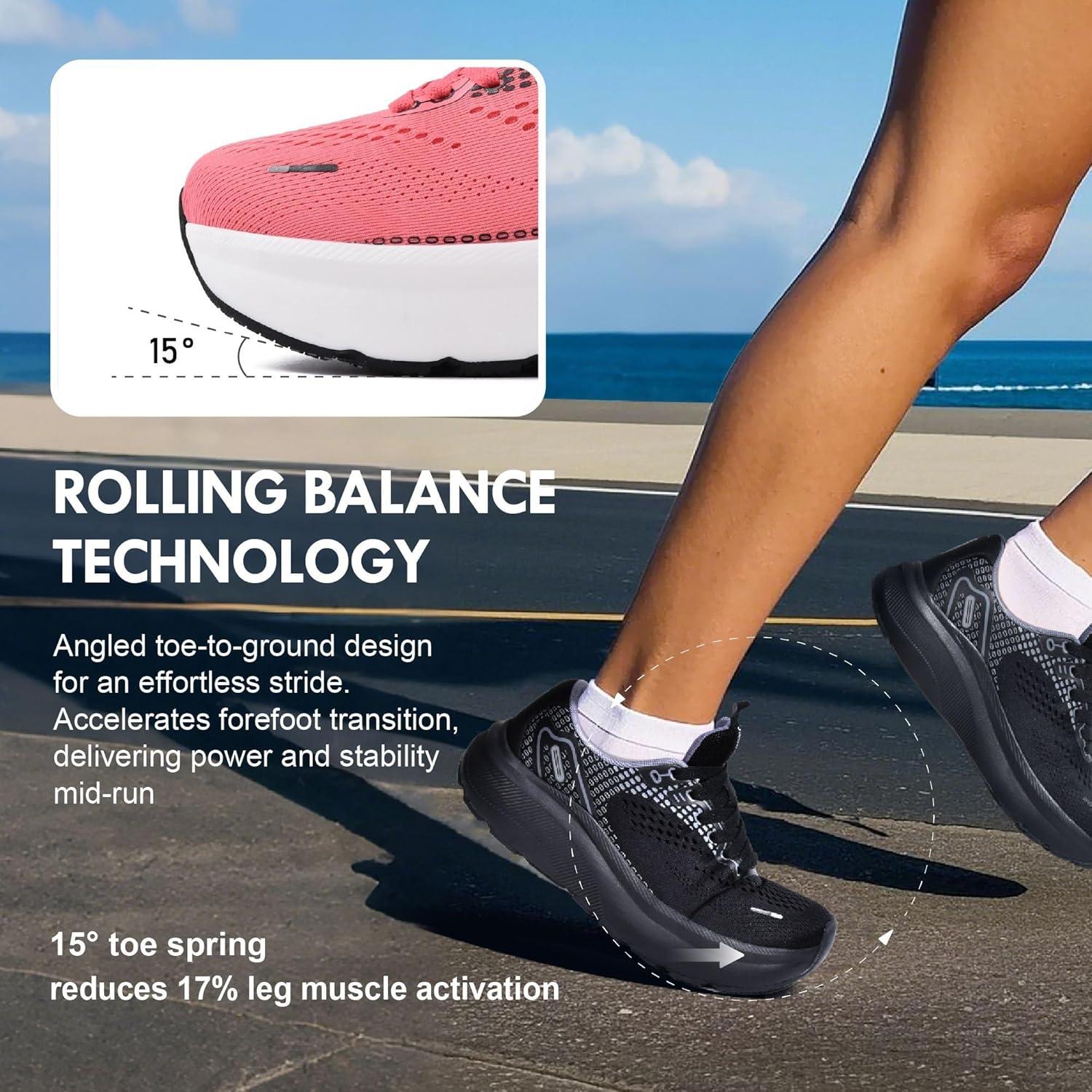 JACKSHIBO Wide Toe Box Shoes Women Arch Support Wide Sneakers for Running Walking Athletic Tennis Orthopedic Plantar Fasciitis Workout with Thick Cushion Zero Drop Sole Width Shoes(Rose Red)