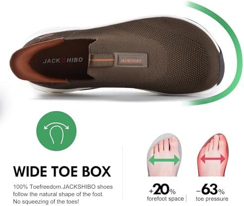 JACKSHIBO Mens Slip in Free up Hands Shoes Wide Toe Box Arch Support Orthopedic Walking Sneakers Cushioned Thick Zero Drop Sole Metatarsal Pads(Slip On-brown)