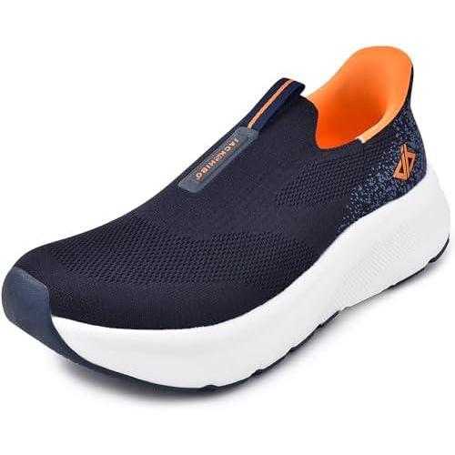 JACKSHIBO Mens Slip in Free up Hands Shoes Wide Toe Box Arch Support Orthopedic Walking Sneakers Cushioned Thick Zero Drop Sole Metatarsal Pads(Slip On-blue)