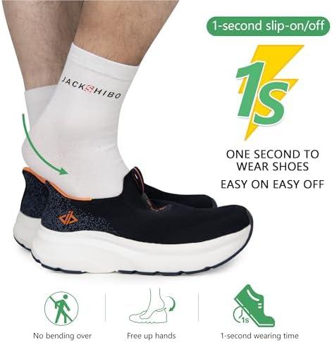 JACKSHIBO Mens Slip in Free up Hands Shoes Wide Toe Box Arch Support Orthopedic Walking Sneakers Cushioned Thick Zero Drop Sole Metatarsal Pads(Slip On-blue)