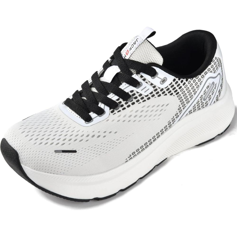 JACKSHIBO Wide Toe Box Shoes Women Arch Support Running Walking Athletic Tennis Wide Sneakers Workout Flux Footwear with Cushion Zero Drop Thick Sole Width Shoes Size 8.5 Women White