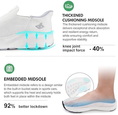 JACKSHIBO Mens Slip in Free up Hands Shoes Wide Toe Box Arch Support Orthopedic Walking Sneakers Cushioned Thick Zero Drop Sole Metatarsal Pads(Slip On-white)
