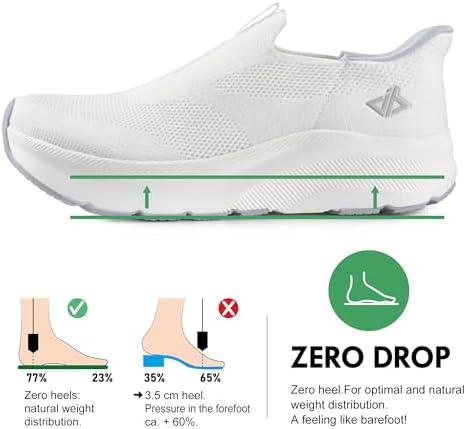 JACKSHIBO Mens Slip in Free up Hands Shoes Wide Toe Box Arch Support Orthopedic Walking Sneakers Cushioned Thick Zero Drop Sole Metatarsal Pads(Slip On-white)