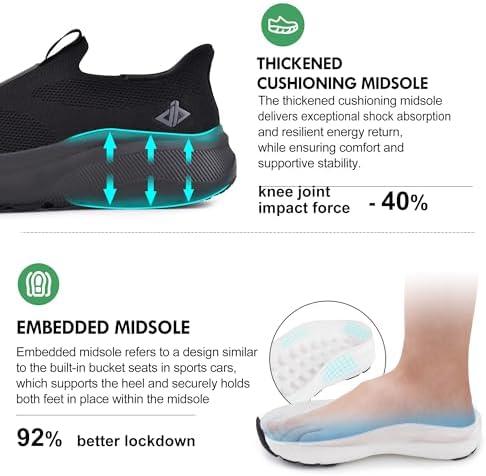 JACKSHIBO Mens Slip in Free up Hands Shoes Wide Toe Box Arch Support Orthopedic Walking Sneakers Cushioned Thick Zero Drop Sole Metatarsal Pads(Slip On-black)