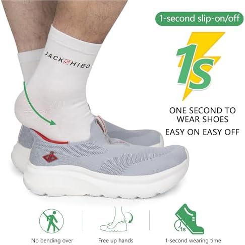 JACKSHIBO Mens Slip in Free up Hands Shoes Wide Toe Box Arch Support Orthopedic Walking Sneakers Cushioned Thick Zero Drop Sole Metatarsal Pads(Slip On-grey)
