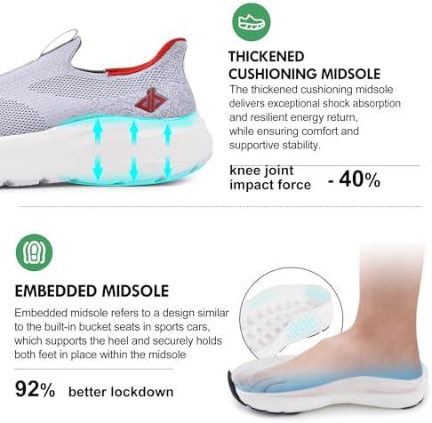JACKSHIBO Mens Slip in Free up Hands Shoes Wide Toe Box Arch Support Orthopedic Walking Sneakers Cushioned Thick Zero Drop Sole Metatarsal Pads(Slip On-grey)