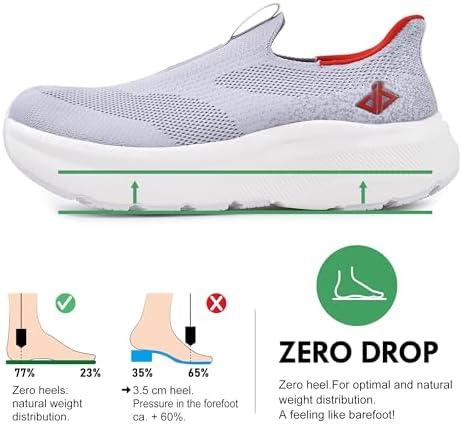 JACKSHIBO Mens Slip in Free up Hands Shoes Wide Toe Box Arch Support Orthopedic Walking Sneakers Cushioned Thick Zero Drop Sole Metatarsal Pads(Slip On-grey)