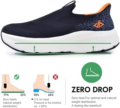 Men Slip in Free up Hands Shoe Wide Toe Box Arch Support Orthopedic Walking(Slip On-blue)
