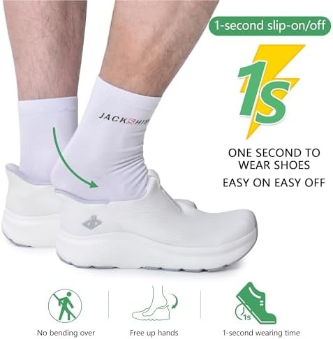 Men Slip in Free up Hands Shoe Wide Toe Box Arch Support Orthopedic Walking(Slip On-white)