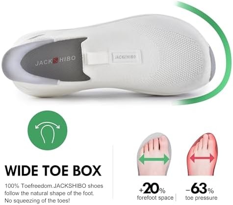 Men Slip in Free up Hands Shoe Wide Toe Box Arch Support Orthopedic Walking(Slip On-white)