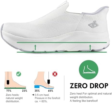 Men Slip in Free up Hands Shoe Wide Toe Box Arch Support Orthopedic Walking(Slip On-white)